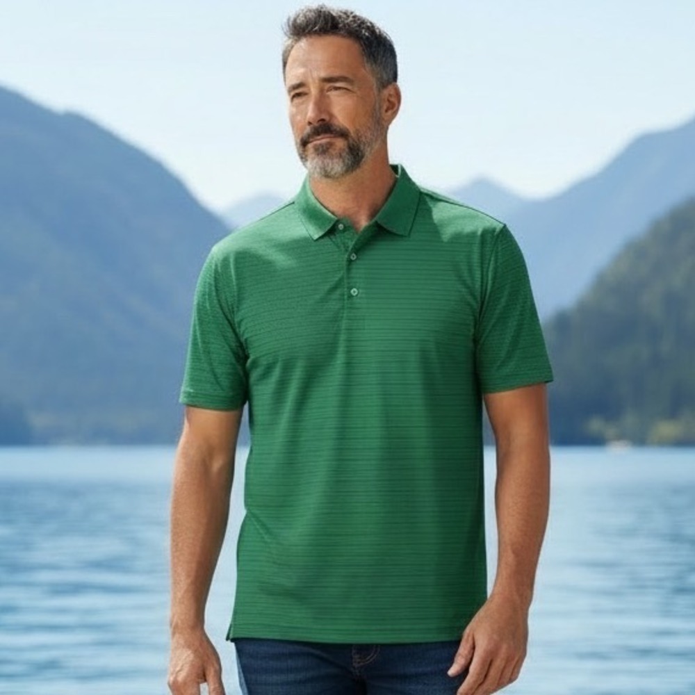 Onward Reserve Mens Green Striped Performance Polo Shirt XL 82-1051